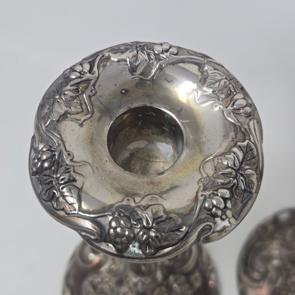 Godinger Silver Art Co Grape Vine Candlestick Holders Pair Silver Plated Vintage - Picture 5 of 9